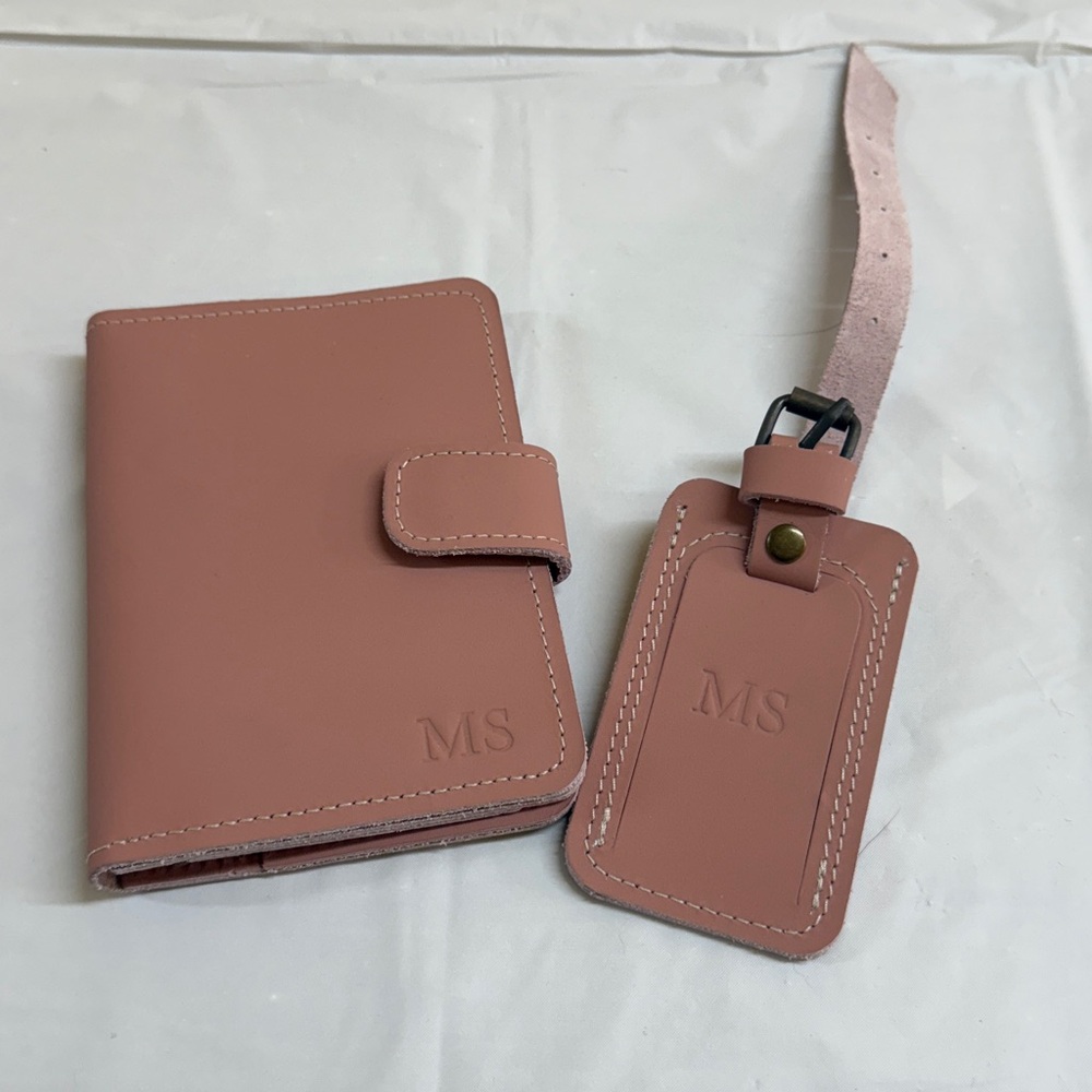 NEW Mauve Soft Leather Passport Wallet and luggage tag
